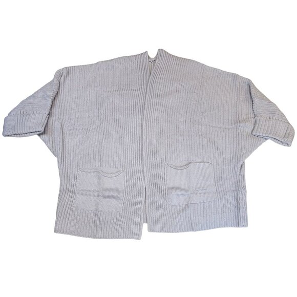 Cardigan Soft Light Gray Knit Loose Fit Pockets Open Front Womens XL NEW - Picture 3 of 8